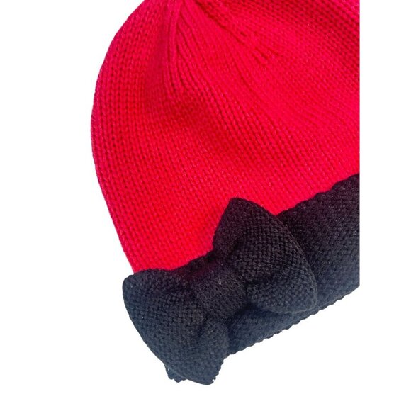 Kate Spade New York Womens Pink & Black Knit Beanie Cap With Bow - Picture 2 of 3